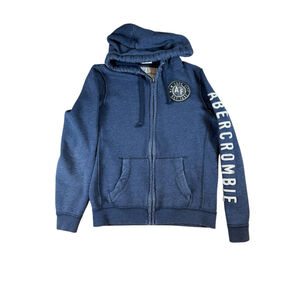 Abercrombie & Fitch Mens Y2K Full Zip Muscle Hoodie Size SM Blue Spellout Preppy